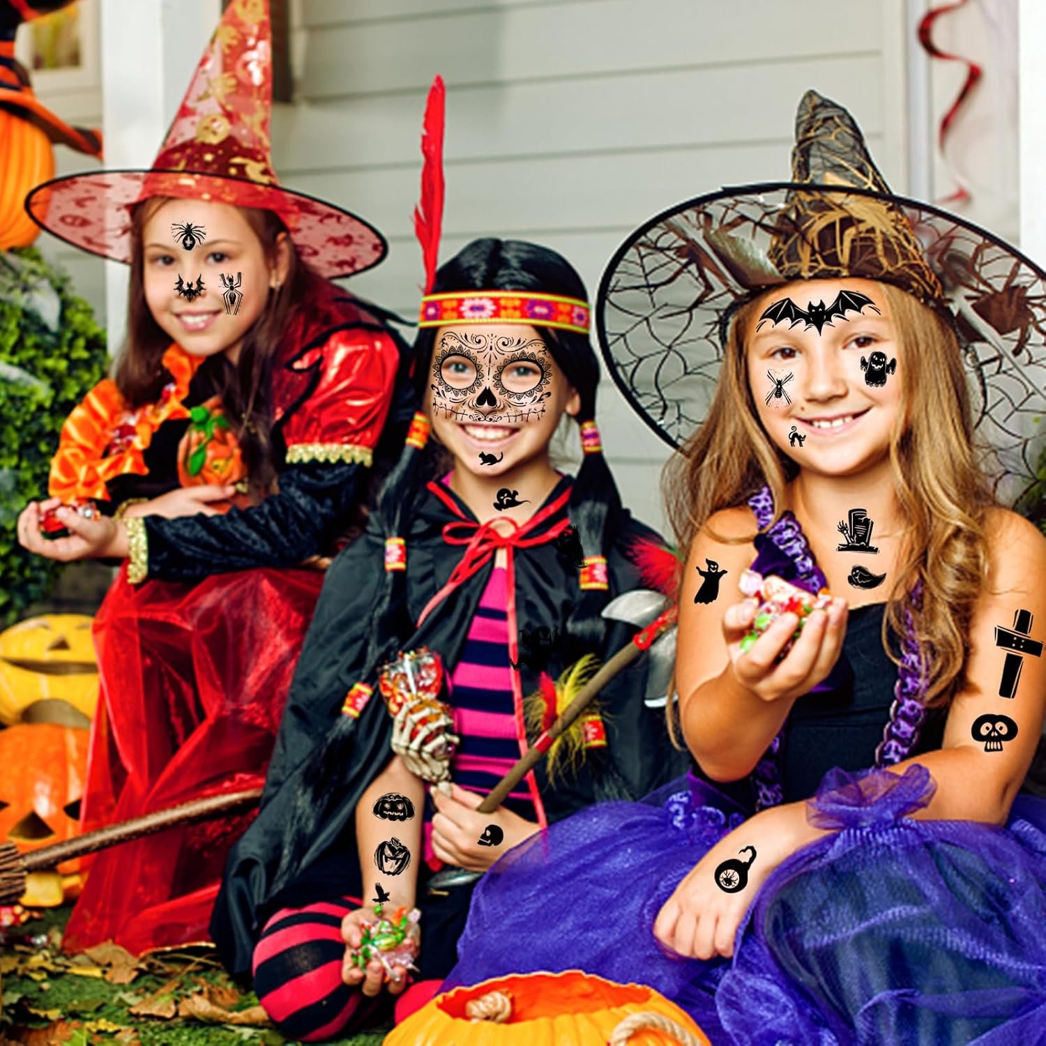 Tatuaggi temporanei di Halloween per bambini, 8 fogli, 20 fogli, tatuaggi temporanei con cicatrici, 3D, realistici, impermeabili, tatoo spaventoso e sanguinoso per mascherata, trucco gotico, - Image 2