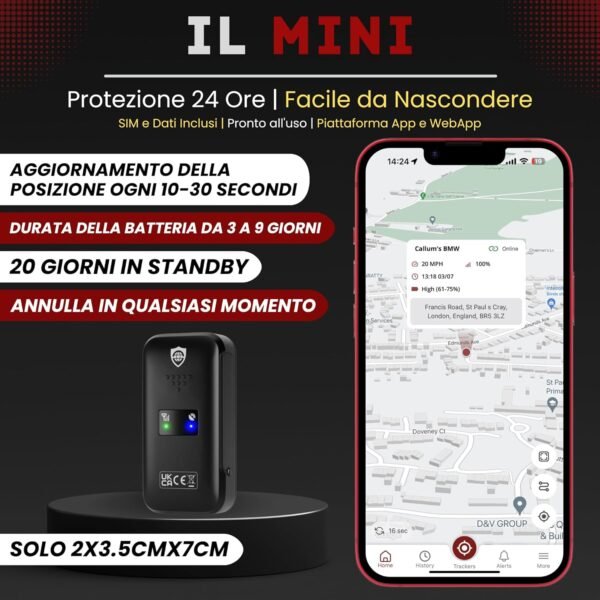 Mini - Mini Localizzatore GPS Ricaricabile, Auto, Moto, ecc. 34-205 Paesi, Monitoraggio e Notifiche in Tempo Reale, Prova Gratuita di 7 Giorni - SIM Inclusa, 12 Mesi di Garanzia - Image 3