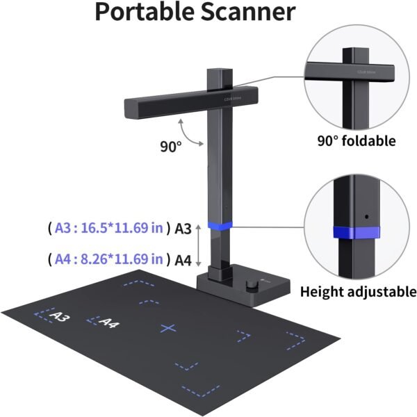 CZUR Shine Ultra Pro Scanner Libri 24MP Alta Risoluzione, 320-440 dpi, Portatile Scanner per Documenti per uffici e Casa, Scansione A3 A4 A5, OCR Multilingue - Image 3