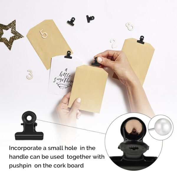 50 Pezzi Piccole Bulldog Clips, 22mm Bulldog Binder Clip Raccoglitore in Metallo Clip Multifunzionale Mini Clip, per Ufficio Scuola e Famiglia (Nero50) - Image 5