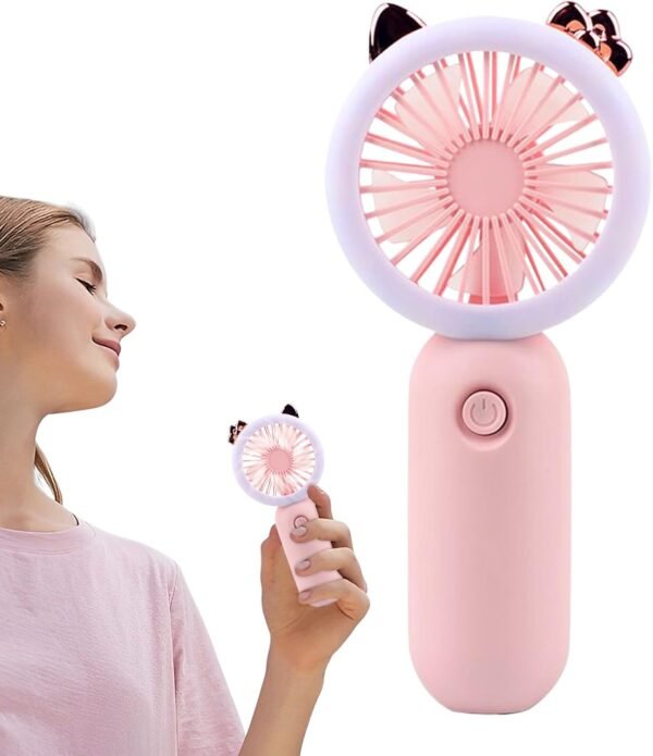 Fan portatile a mano, portatile portatile | I fan con la luce dei cartoni animati | Impostazioni a 3 marce Gadget Gadget portatile USB ricaricabile ricaricabile a LED LED LIGHT Outdoor per bambini Pas - Image 7