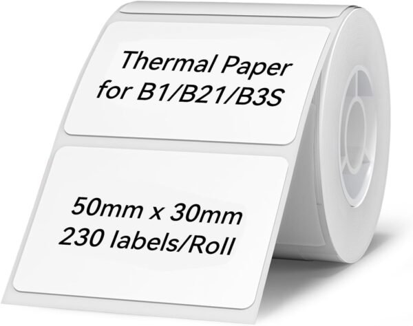 Nastro per etichettatrice, 50 x 30 mm, impermeabile, per spedizione, etichettatura, con autoadesivo, per stampante NIIMBOT B1/B21/B3S, confezione da 230, bianco