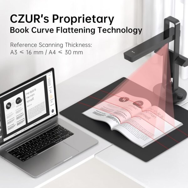 Scanner Portatile per Libri CZUR Aura Pro Scanner per Documenti Max Formato A3 con Lampada con Riconoscimento Multilingua (OCR), Compatibile con MacOS e Windows - Image 3