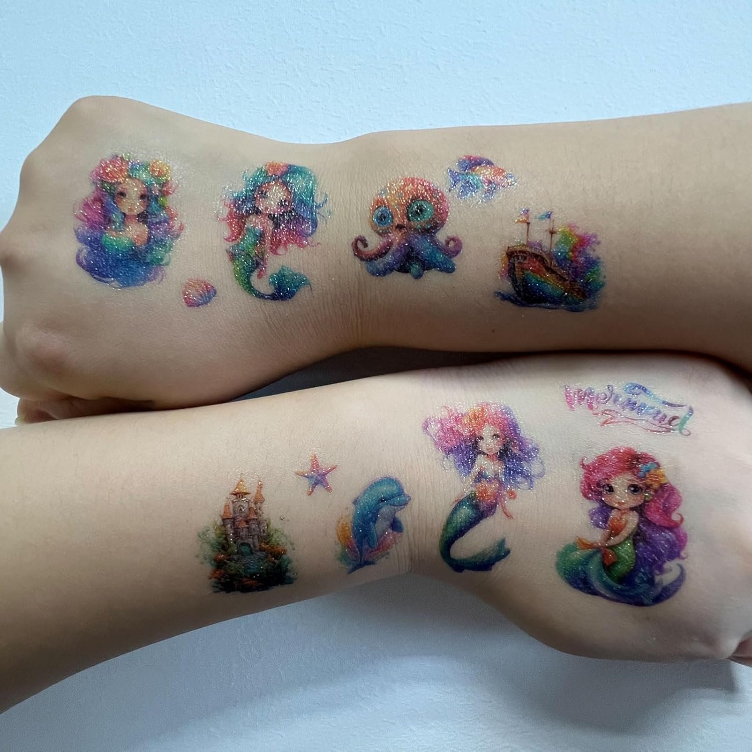 Sirena Tatuaggio Glitter Bambini, 12 Foglie Tatuaggi Temporanei per Bambinis, Ragazzo Ragazza Gadget Compleanno, Idee Regalo, Piccola Selvaggina - Image 6