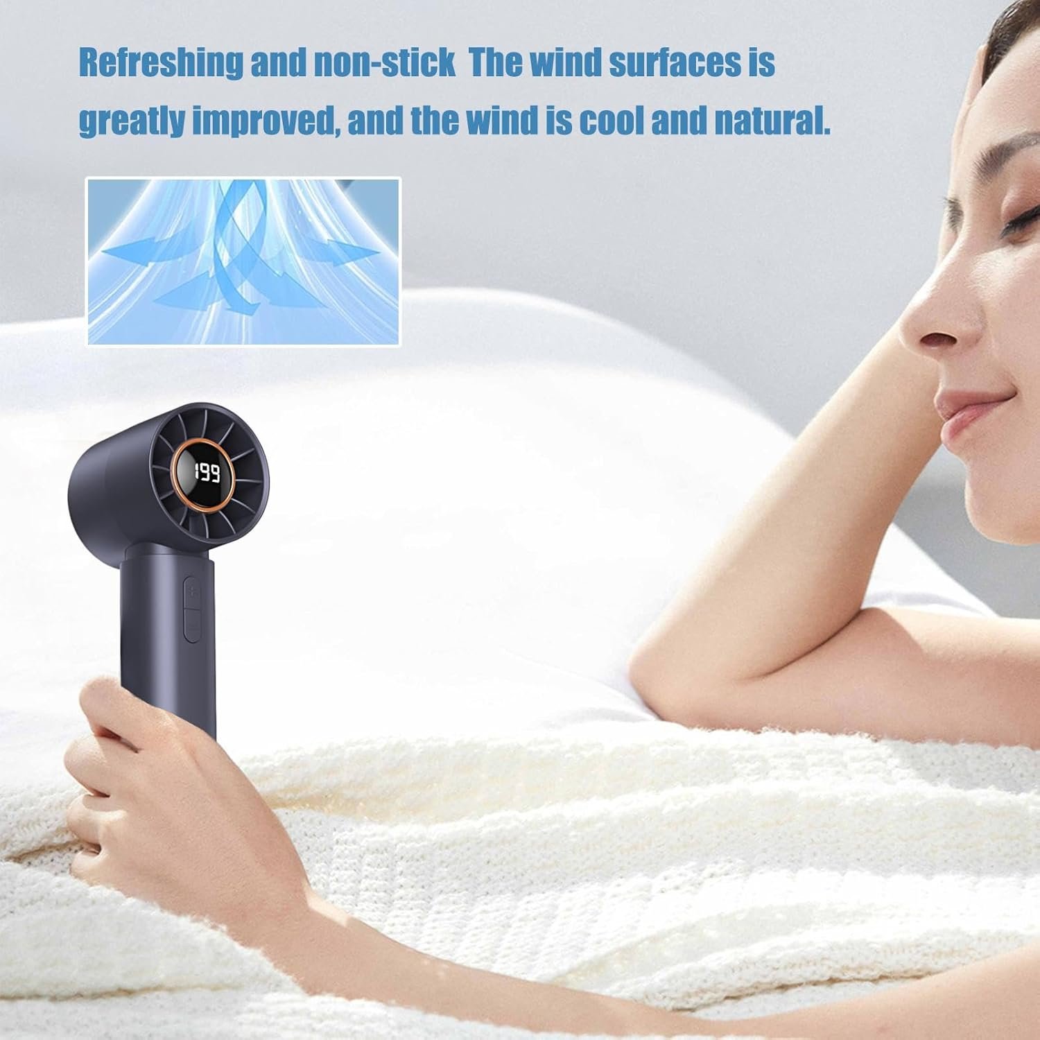 Wlikmjg Ventilatore a mano, ventilatore tascabile, ventilatore a lama senza personal computer con Turbo Tech Air | Regolazione a più velocità, gadget di batteria e fresco per il campeggio, - Image 2