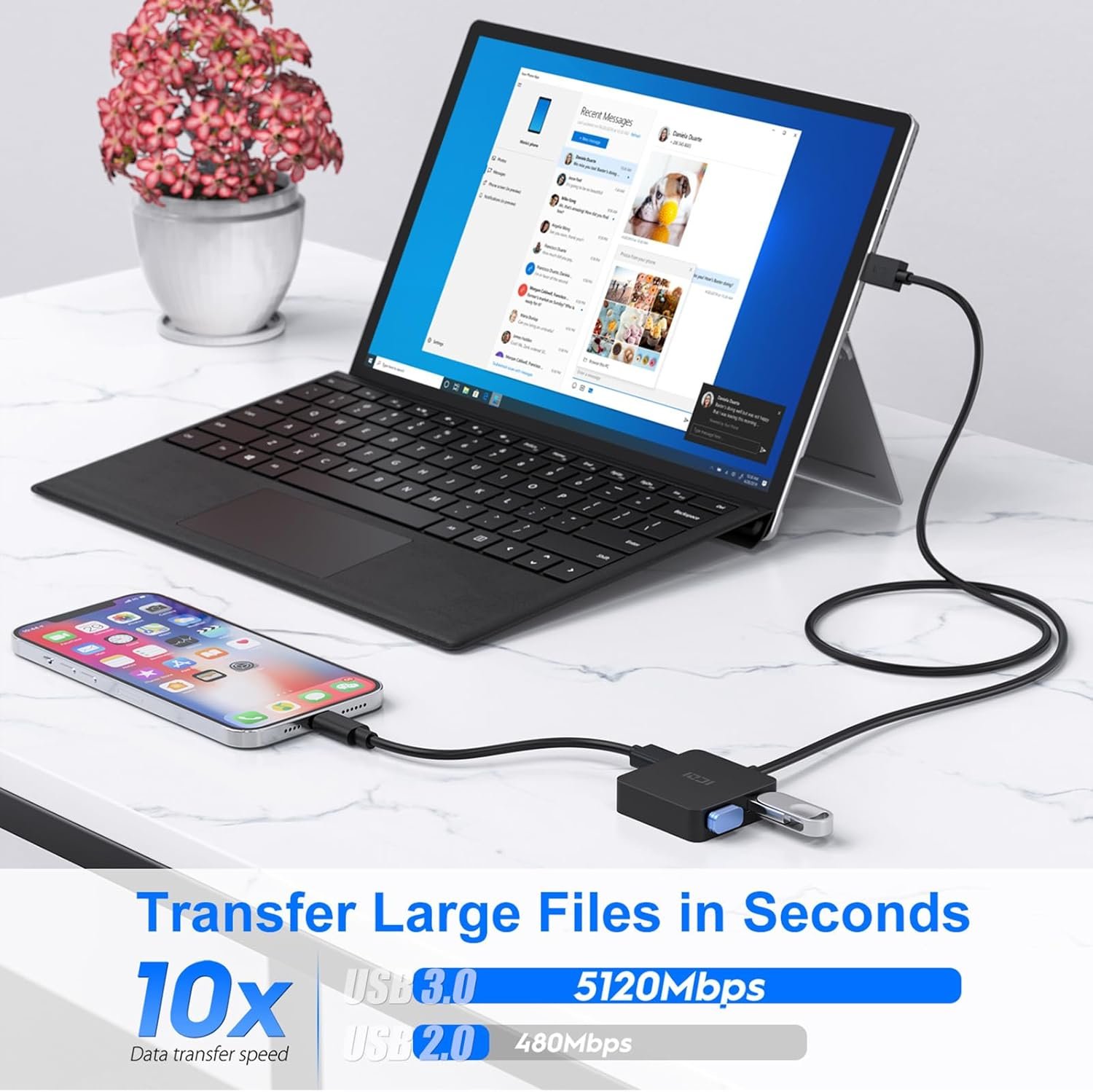 ICZI Hub USB 3.0, Multipresa 4 Porte Estensione Sdoppiatore Dati USB con Cavo Lungo 120cm Adatto per MacBook Pro, Mac Mini, iMac, Surface. - Image 3