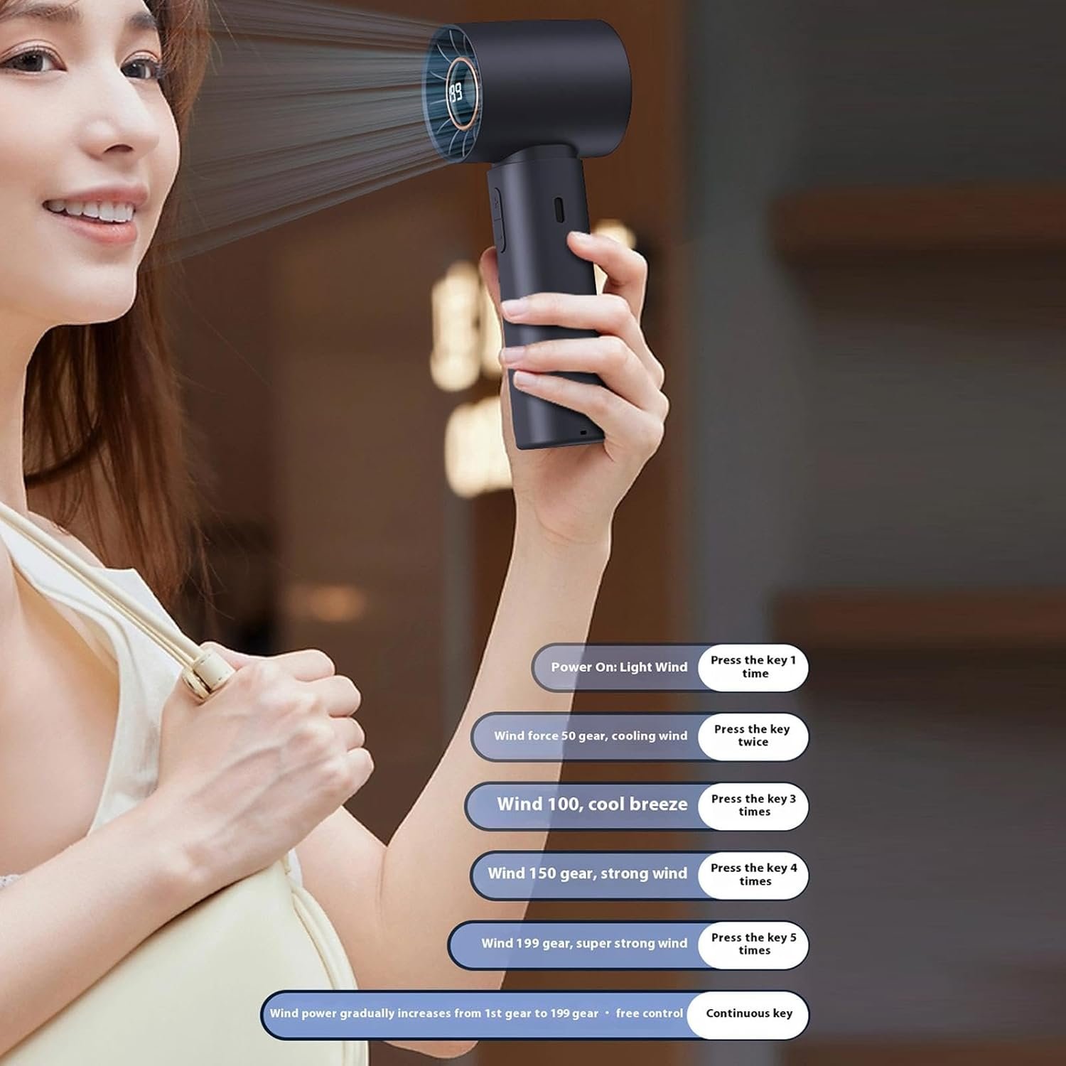 Wlikmjg Ventilatore a mano, ventilatore tascabile, ventilatore a lama senza personal computer con Turbo Tech Air | Regolazione a più velocità, gadget di batteria e fresco per il campeggio, - Image 8