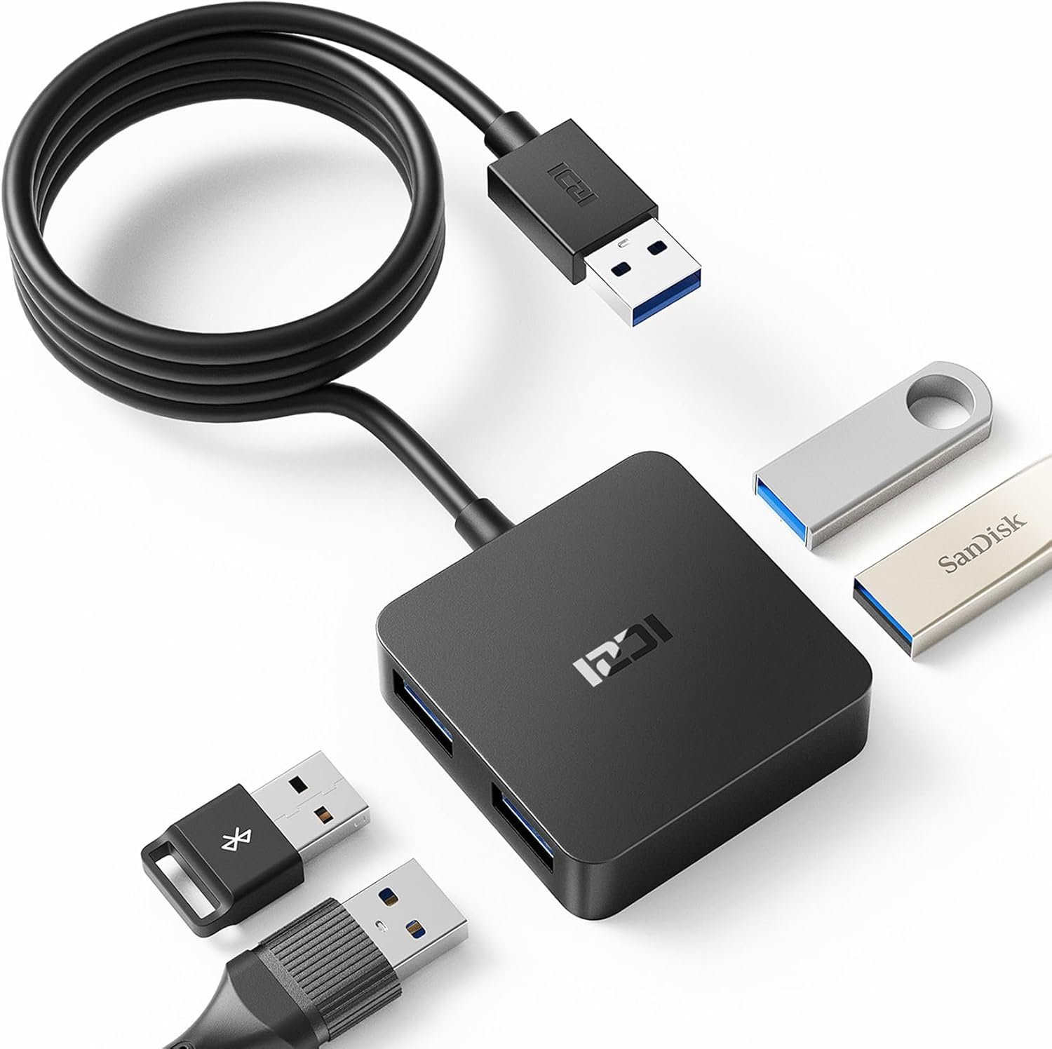 ICZI Hub USB 3.0, Multipresa 4 Porte Estensione Sdoppiatore Dati USB con Cavo Lungo 120cm Adatto per MacBook Pro, Mac Mini, iMac, Surface.