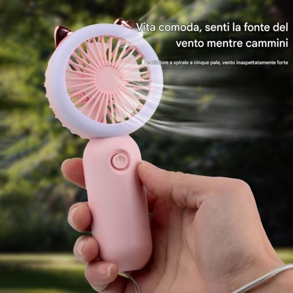 Fan portatile a mano, portatile portatile - Fan portatile con luce - Impostazioni a 3 marce Gadget Gadget portatile USB ricaricabile ricaricabile a LED LED LIGHT Outdoor per bambini - Image 3