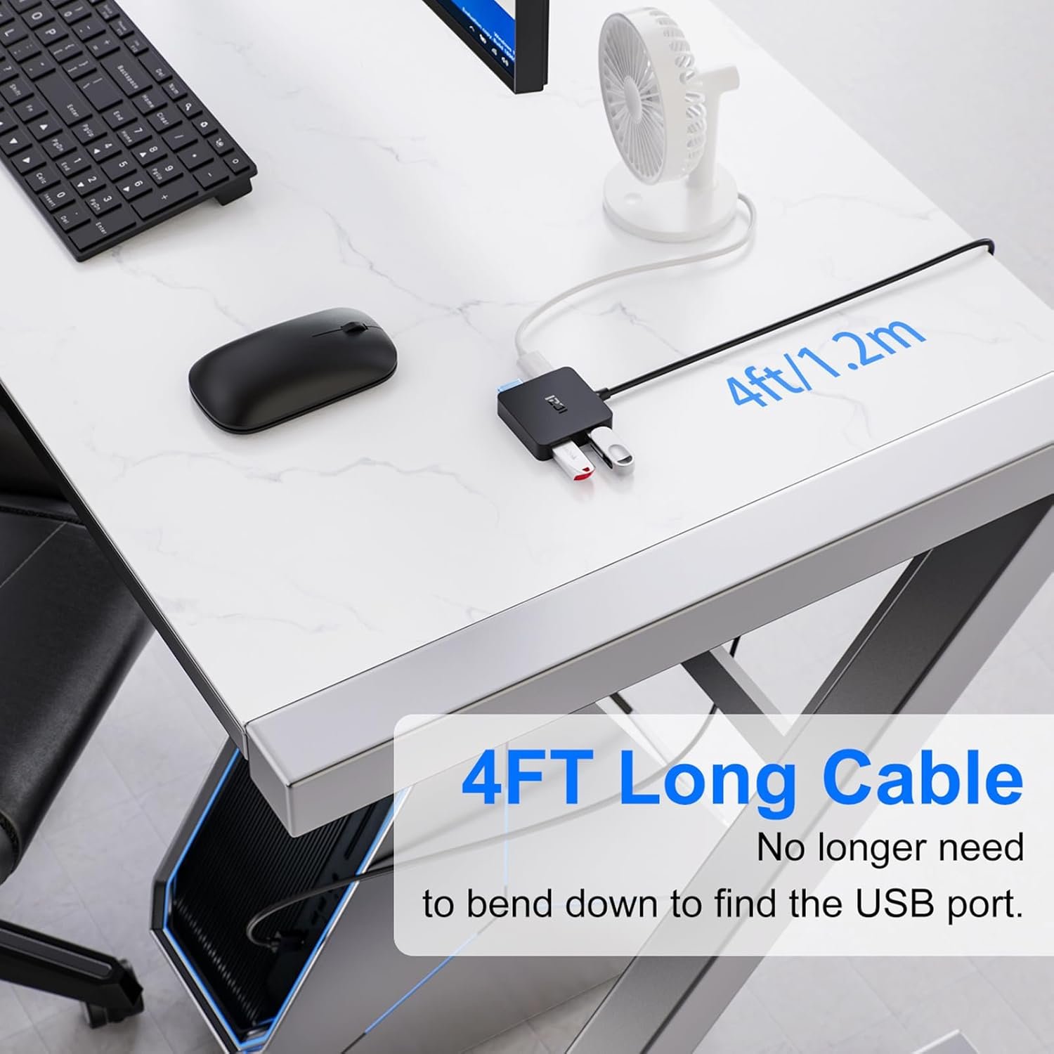 ICZI Hub USB 3.0, Multipresa 4 Porte Estensione Sdoppiatore Dati USB con Cavo Lungo 120cm Adatto per MacBook Pro, Mac Mini, iMac, Surface. - Image 4