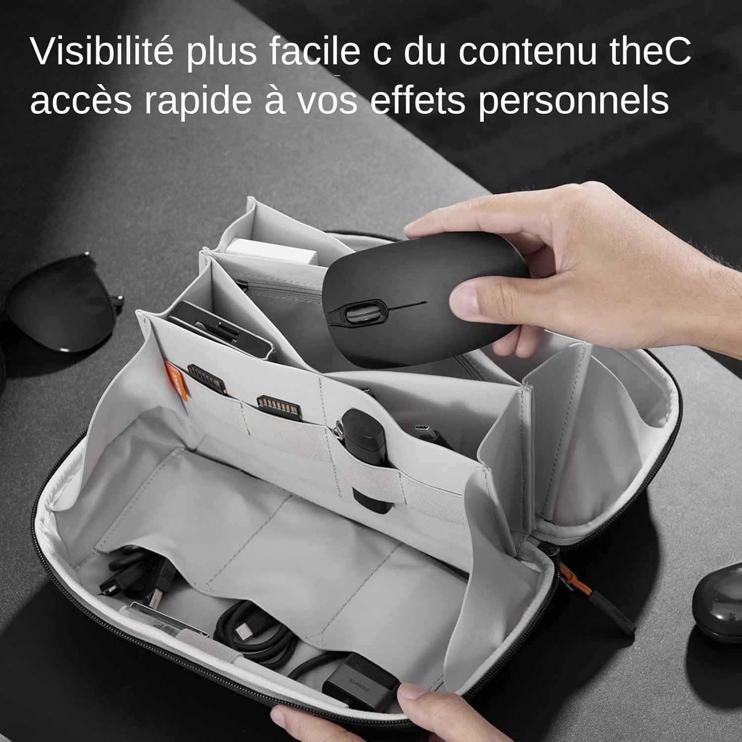 Organizzatore di tecnologia di viaggio | Tech Organizer 2024 Nuovo organizer per cavi con apertura a 180° - Custodia per batteria Organizzatore scatola di stoccaggio cavi per, Nero , Se référer au - Image 5