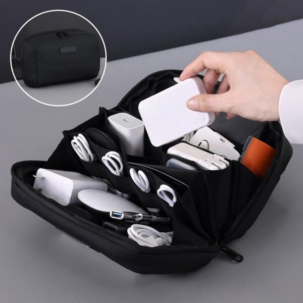 zwxqe Borsa portaoggetti per cavi, organizer tecnico, custodia imbottita con cerniera antiurto per caricabatterie, cavi telefonici, gadget, viaggi d'affari e per pendolari quotidiani, 22,5 x - Image 2