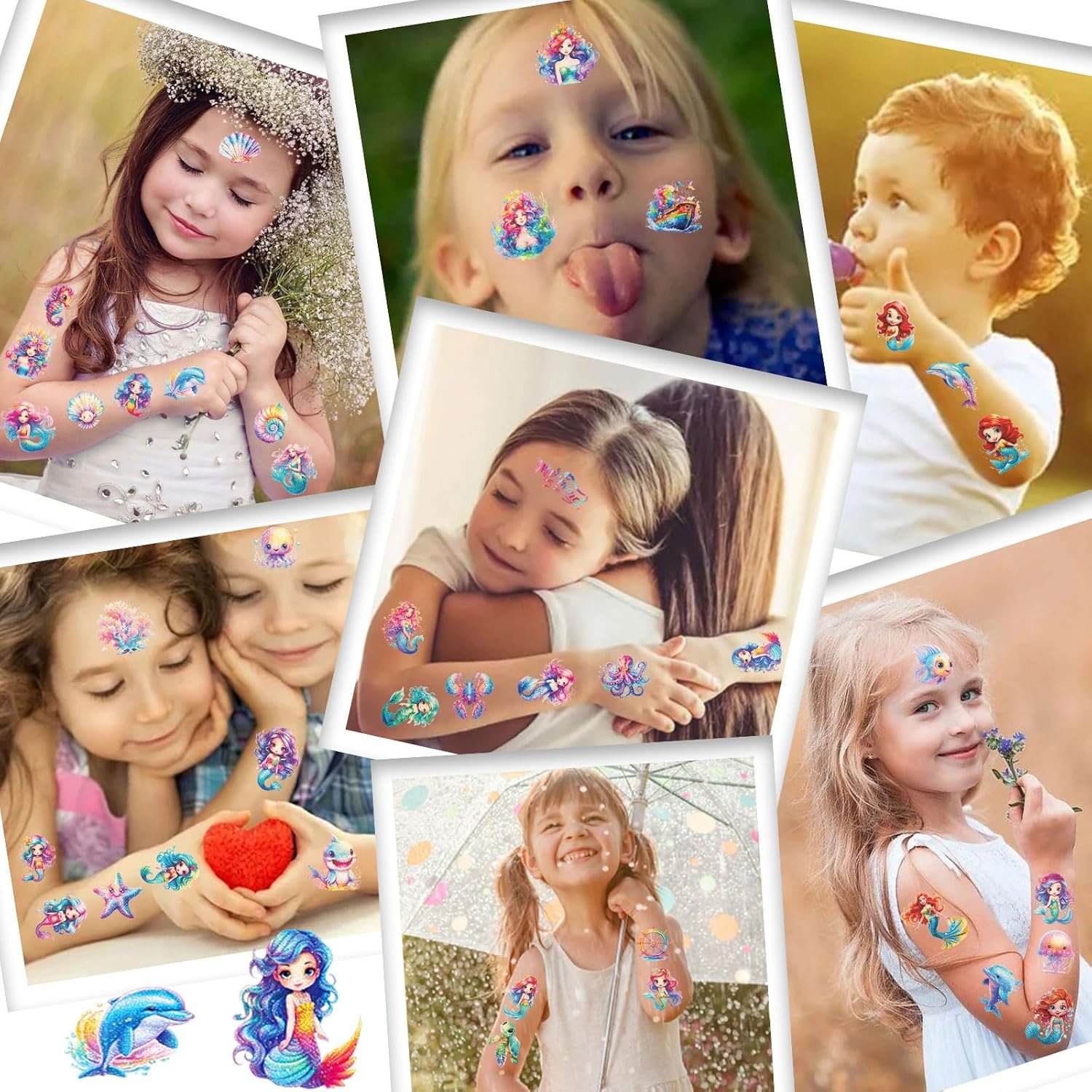 Sirena Tatuaggio Glitter Bambini, 12 Foglie Tatuaggi Temporanei per Bambinis, Ragazzo Ragazza Gadget Compleanno, Idee Regalo, Piccola Selvaggina - Image 5