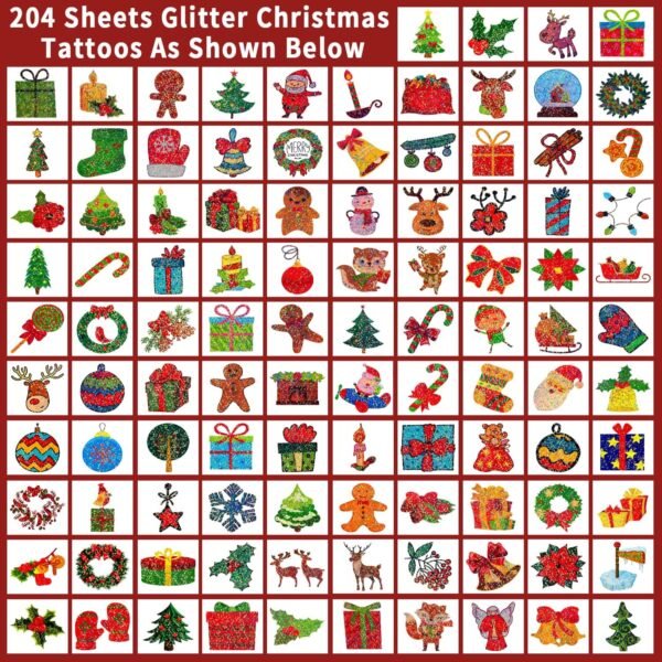 Leesgel Riempitivi per Calendario Avvento Bambini, 204 Fogli Glitter Individuali Tatuaggi Natale per Calendario Avvento Fai da Te, Accessori per Regali di Natale e Fine Festa, Gadget Natalizi - Image 2