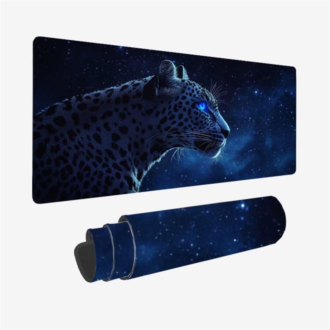 Tappetino Mouse XXL 1000x500mm, Cielo Stellato Tappetino Mouse Leopardo Motivo, Mousepad con Base in Gomma Antiscivolo e Bordi Cuciti, impermeabile, Lavabile, Pieghevole, Ufficio Accessori,Model763