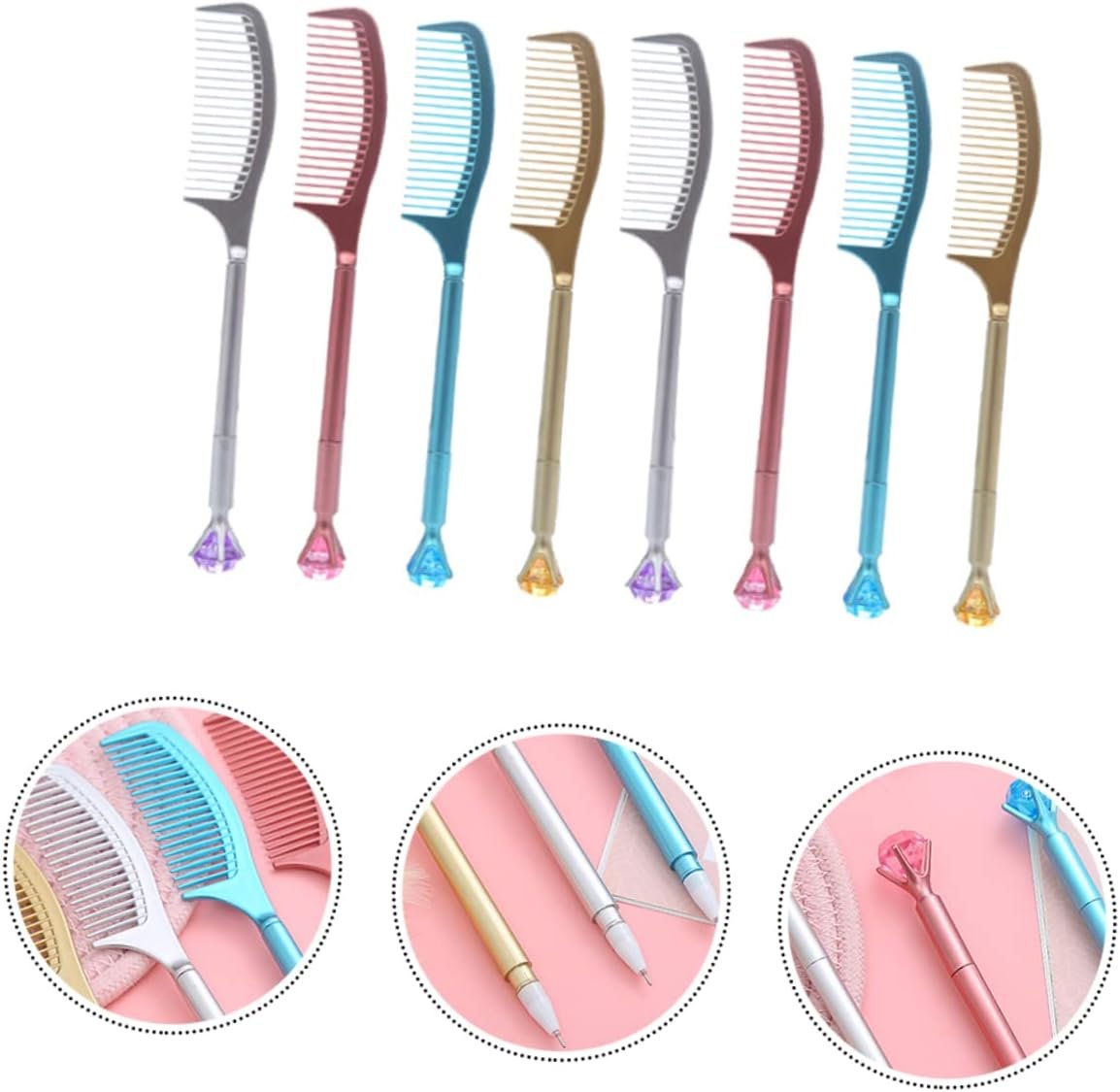 PLAFOPE 8 Pezzi/1 Set Penna A Sfera A Pettine Diamantato Per Studenti Divertente Personalità Cancelleria Per Ufficio - Image 3