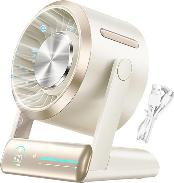 Nuyhgtr Ventilatore da tavolo, ventilatore elettrico da scrivania, display digitale ricaricabile con circolatore d'aria a 100 velocità e gadget fantastici per esterni, casa, viaggi, uso sul