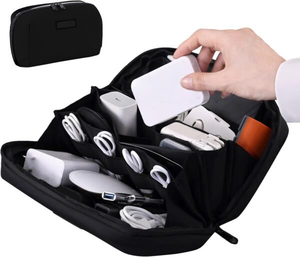Uonguon Borsa portaoggetti per cavi, organizer tecnico 22,5 x 13 x 8 cm, design imbottito con cerniera, design antiurto, cavo compatto, per caricabatterie, cavi telefonici, gadget, passaporto, viaggi - Image 7