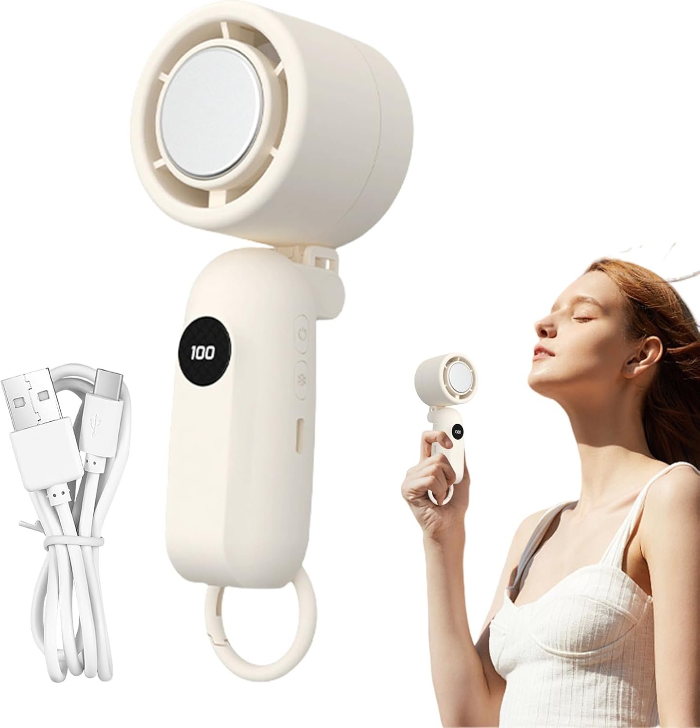 Ventilatore a Mano Ricaricabile,Ventilatore Elettrico Compatto con Raffreddamento | Display LED con 3 Velocità Silenziose e Accessori Tecnologici a Batteria per Bambini, Donne e Uomini - Image 8