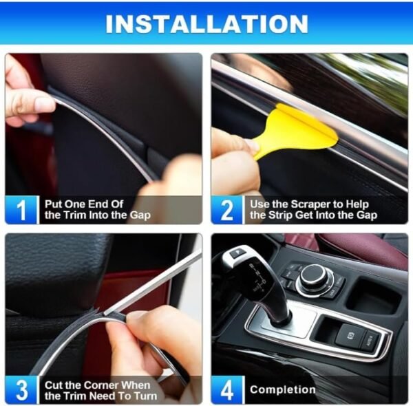 Strisce Decorative Auto, Car Trim Strip linea 10M Modanatura Interni Auto, Striscia Rivestimento auto, Universali Flessibile Modanatura Interna auto Strisce con Raschietto-Argento - Image 5