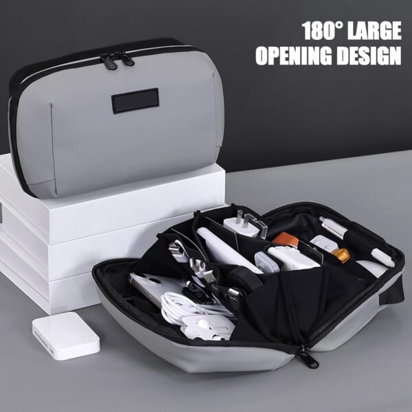 Lpsdssre Borsa portaoggetti per cavi dati, organizer per cavi, organizer da viaggio, leggera, portatile, 22,5 x 13 x 8 cm, grigio, nero, per caricabatterie e gadget, grigio, Refer to description - Image 8
