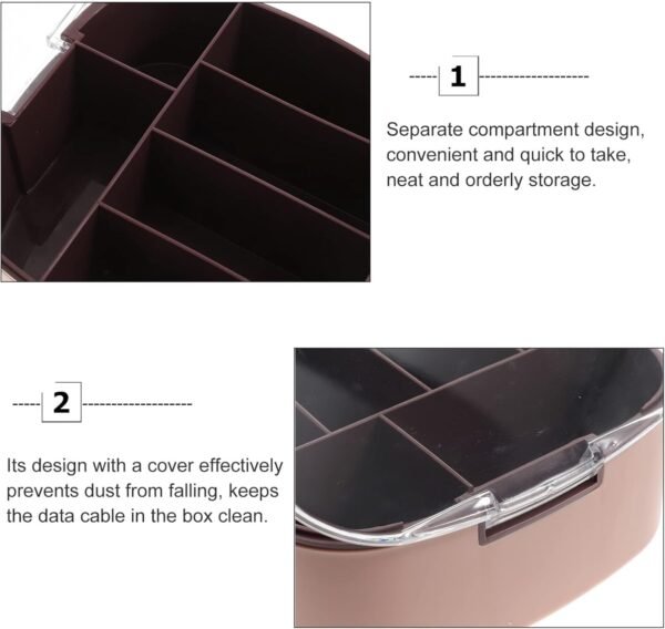 Housoutil Organizer Cavi Portatile con Coperchio Scatola per Accessori Elettronici Scomparti per Cavi USB Caricatori per Viaggi Uso Domestico Rosa - Image 4