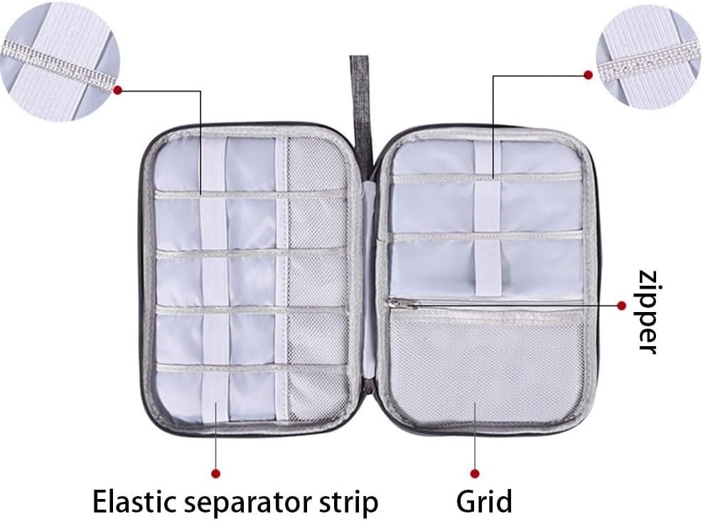 Borsa organizer compatta per cavi, custodia impermeabile da viaggio per cavi, caricabatterie e gadget, custodia portatile per cavi per casa, ufficio e viaggi di lavoro, grigio chiaro - Image 2