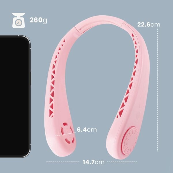 CUQOO Ventilatore portatile con tecnologia senza lama: silenzioso ventilatore ricaricabile con 3 modalità | Mini ventilatore a collo a 360° per viaggi, casa, ufficio, sport, ventilatore regolabile e - Image 3