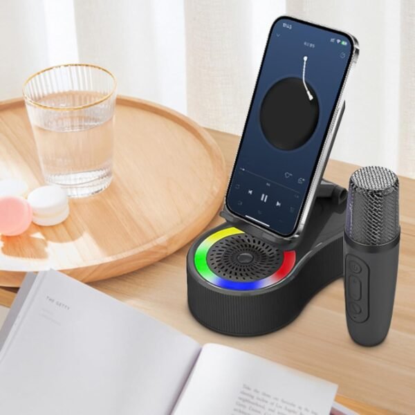 Supporto per altoparlante per telefono, dock per altoparlanti di ricarica, luci LED integrate, gadget cool tech per doccia, auto, scrivania, feste, 15,5 x 8,6 x 5,5 cm, campeggio, lavoro e uso in - Image 2
