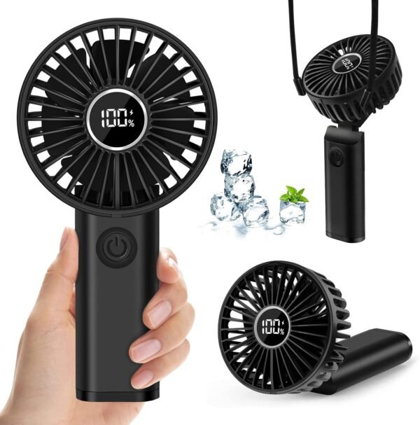 Mini Ventilatore Portatile, 3600mAh Batteria Ventilatore USB Ricaricabile, Tascabile Ventilatore a Mano con 6 Velocità, Piccolo Ventilatori da Tavolo Pieghevole, Ventola Elettrico con Powerbank Nero