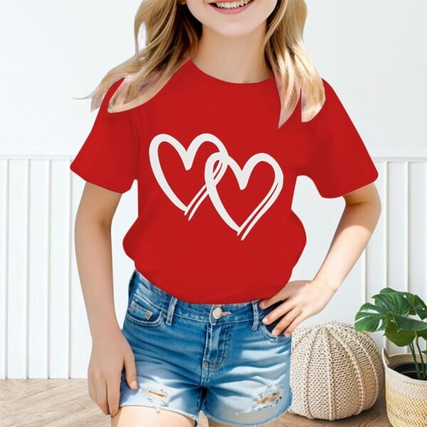 -Casuale manica corta estiva a manica rotonda ragazza grafica carina camicia a maniche lunghe rossa - Image 3