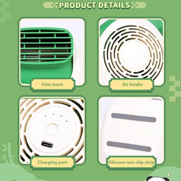 Ventilatore portatile per condizionatore d'aria, ventilatore da tavolo ricaricabile - Condizionatore per auto a forma di panda | Tecnologia turbocompressore Aria condizionata personale, raffre - Image 6