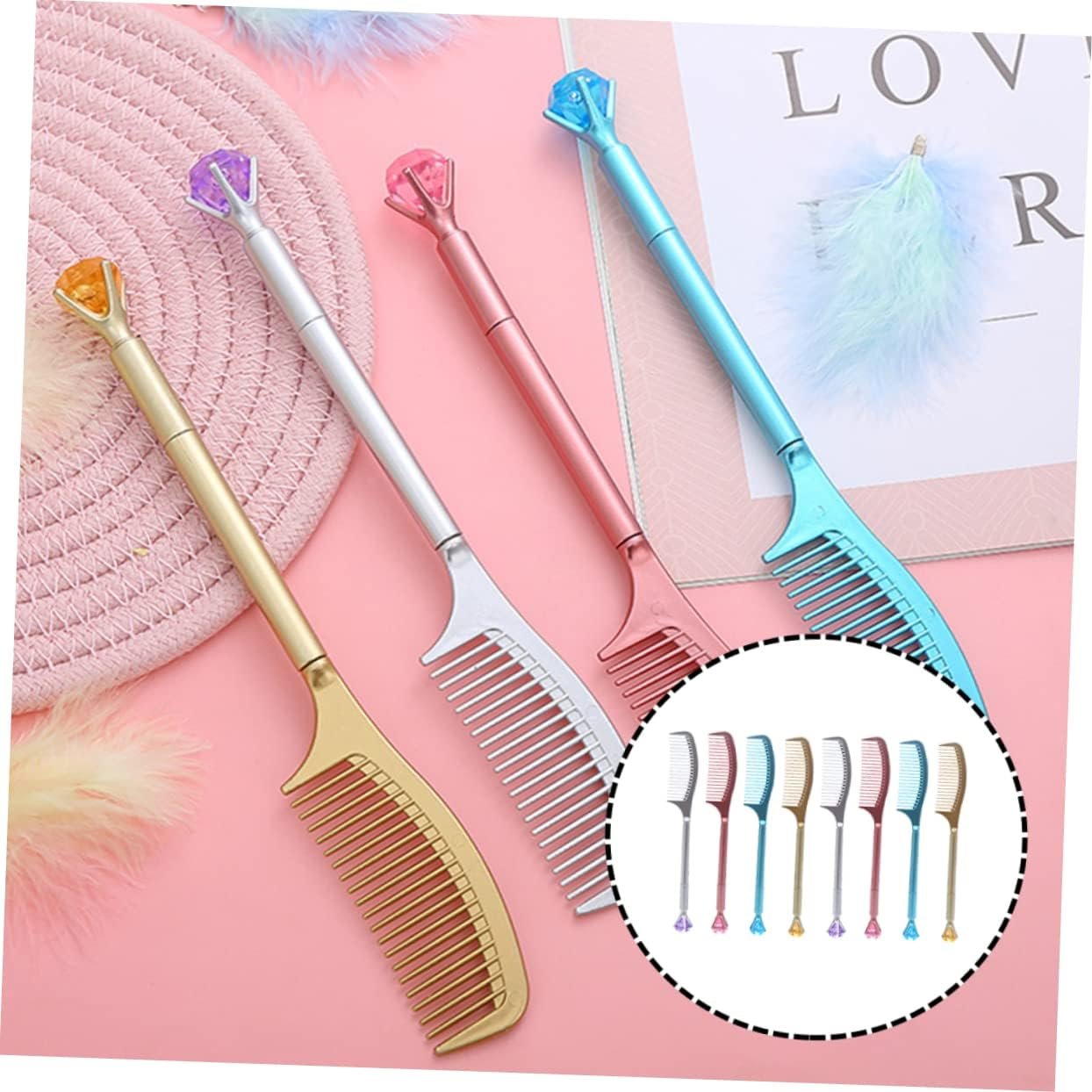 PLAFOPE 8 Pezzi/1 Set Penna A Sfera A Pettine Diamantato Per Studenti Divertente Personalità Cancelleria Per Ufficio - Image 7