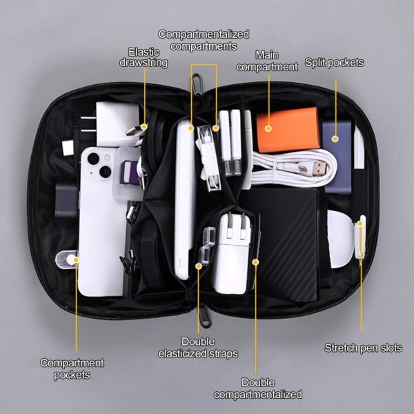 Organizzatore Da Viaggio Per Elettronica | Porta Caricabatterie Compatto - Borsa Imbottita con Scomparti Zip per Caricatori Hard Drive Telefono Gadget Antishock - Image 9