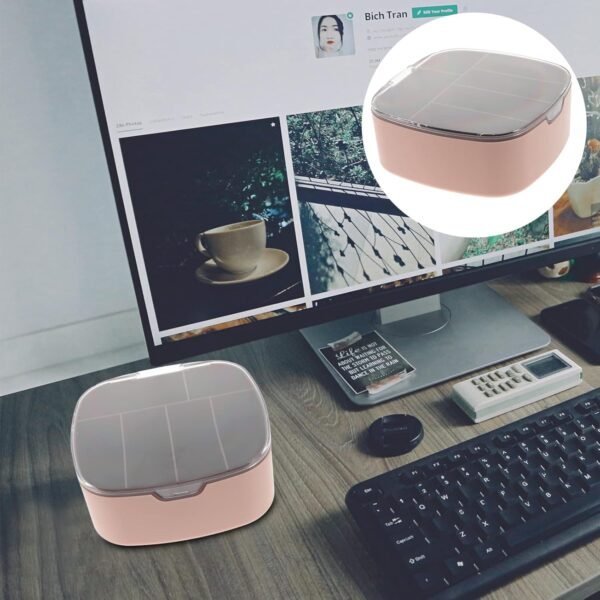 Housoutil Organizer Cavi Portatile con Coperchio Scatola per Accessori Elettronici Scomparti per Cavi USB Caricatori per Viaggi Uso Domestico Rosa - Image 9