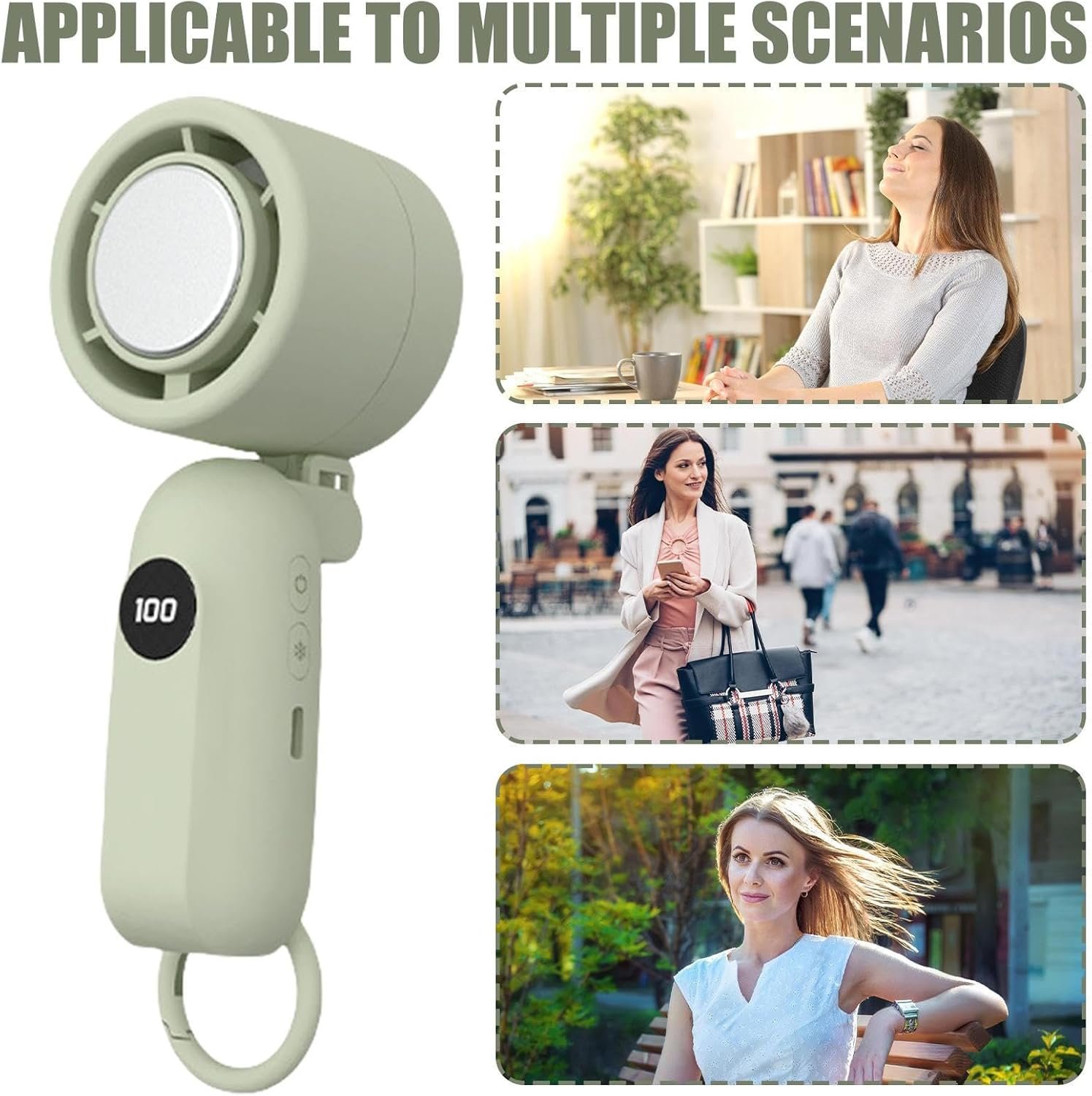 Ventilatore Portatile a Mano - Ventilatore Elettrico Compatto con Raffreddamento,Display LED con 3 Velocità Silenziose e Accessori Tecnologici a Batteria per Bambini, Donne e Uomini - Image 5