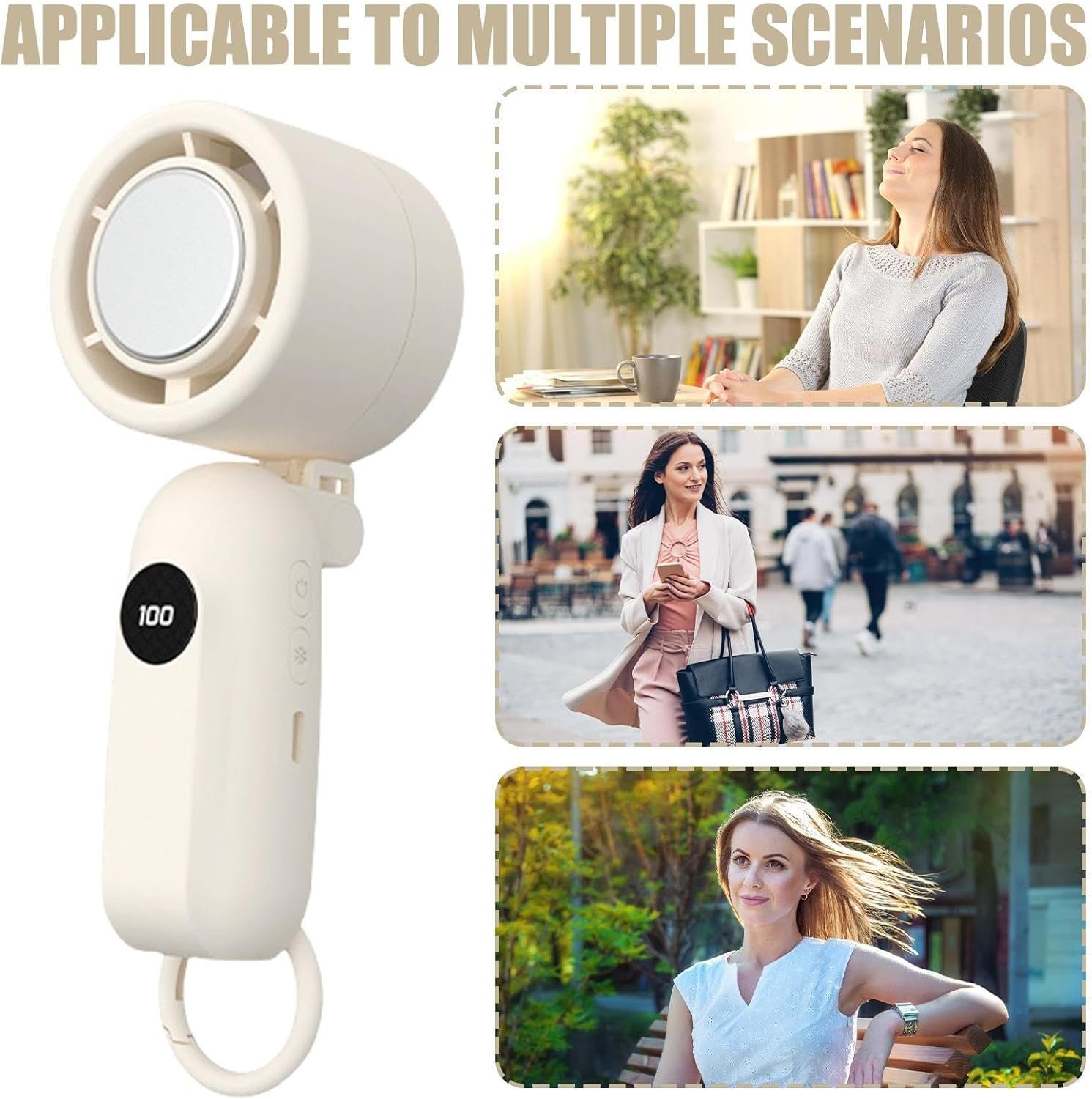 Ventilatore a Mano Ricaricabile,Ventilatore Elettrico Compatto con Raffreddamento | Display LED con 3 Velocità Silenziose e Accessori Tecnologici a Batteria per Bambini, Donne e Uomini - Image 5