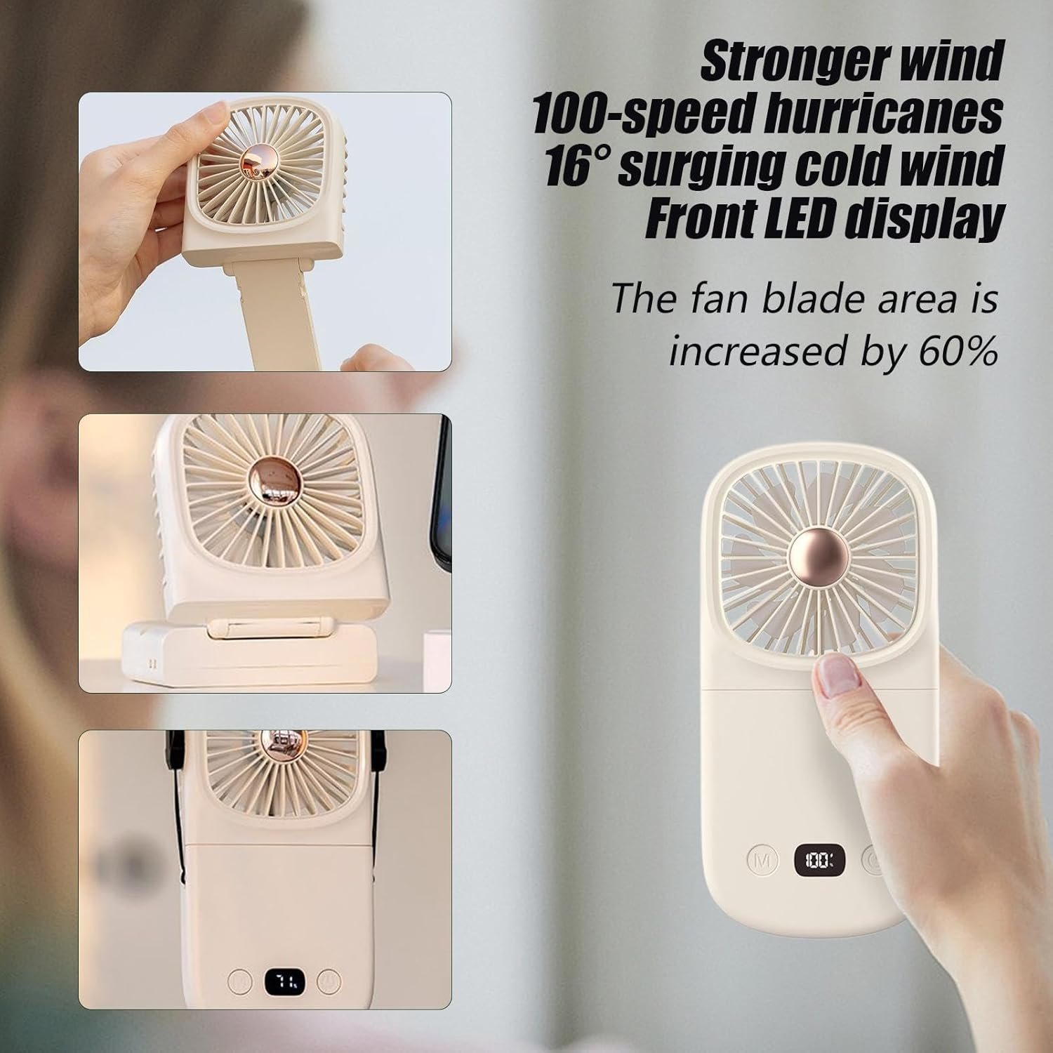 Ventilatore personale portatile, pieghevole, piccolo ventilatore da scrivania con display digitale, gadget rinfrescante, ventilatore di raffreddamento per interni ed esterni, caldo - Image 3