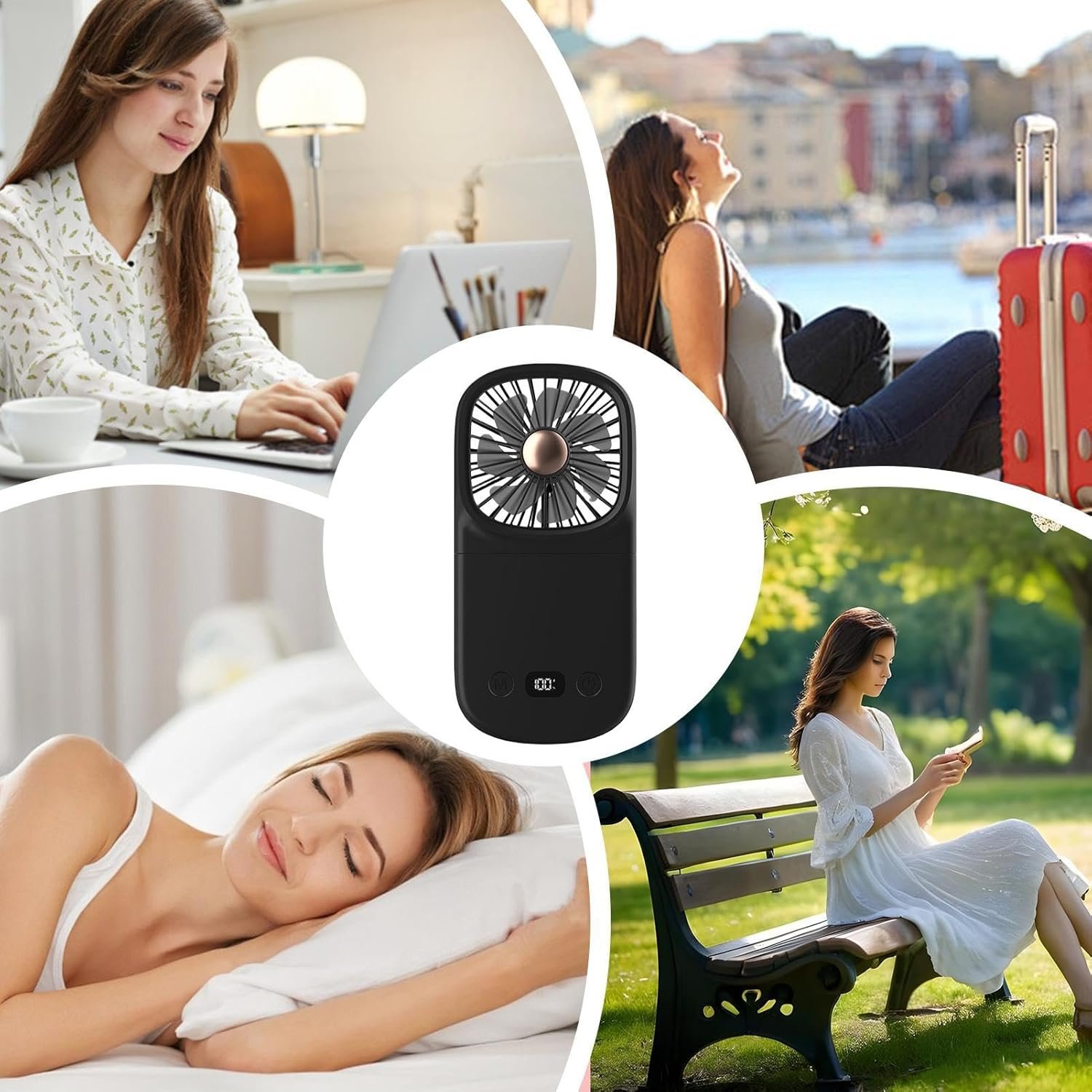 Ventilatore portatile, ventilatore personale portatile | Pieghevole un desktop con display digitale | Gadget di raffreddamento, soffiatore di raffreddamento per esterno interno - Image 4