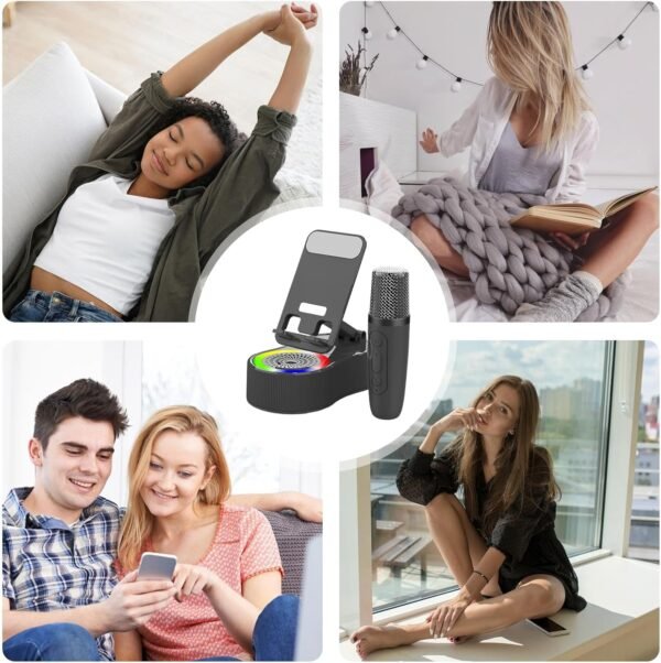 Supporto per altoparlante per telefono, dock per altoparlanti di ricarica, luci LED integrate, gadget cool tech per doccia, auto, scrivania, feste, 15,5 x 8,6 x 5,5 cm, campeggio, lavoro e uso in - Image 4