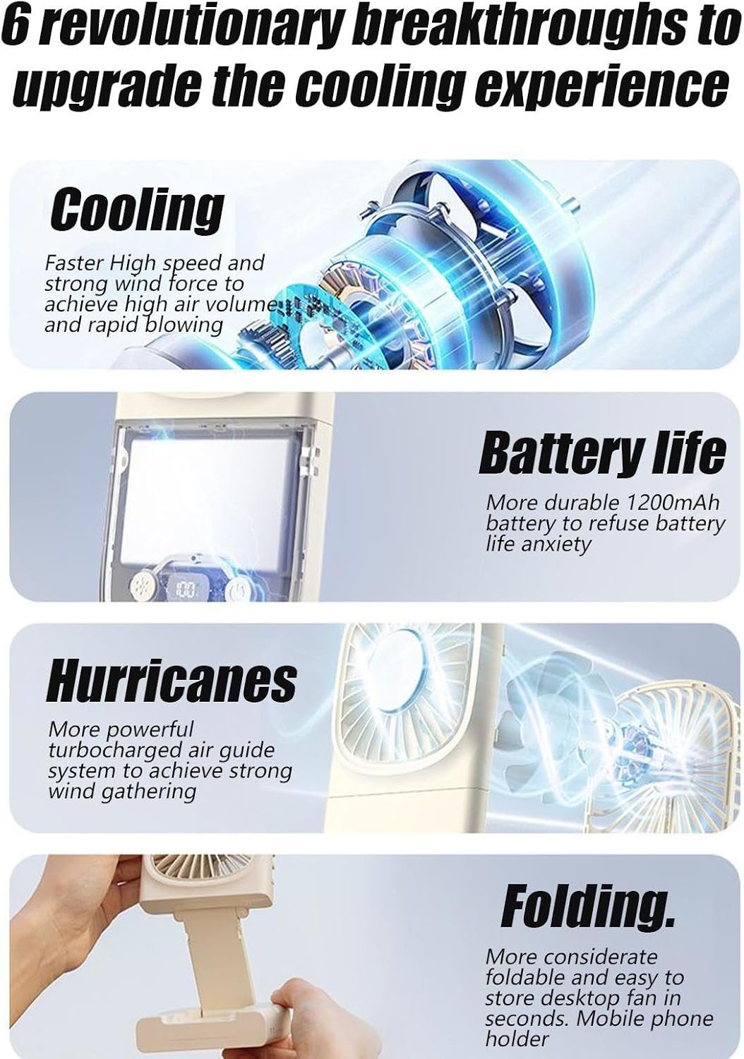 Ventilatore personale portatile, pieghevole, piccolo ventilatore da scrivania con display digitale, gadget rinfrescante, ventilatore di raffreddamento per interni ed esterni, caldo - Image 8