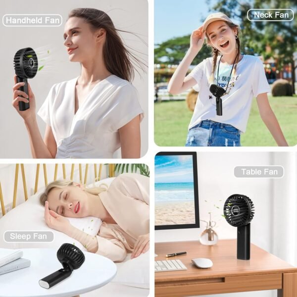 Mini Ventilatore Portatile, 3600mAh Batteria Ventilatore USB Ricaricabile, Tascabile Ventilatore a Mano con 6 Velocità, Piccolo Ventilatori da Tavolo Pieghevole, Ventola Elettrico con Powerbank Nero - Image 7