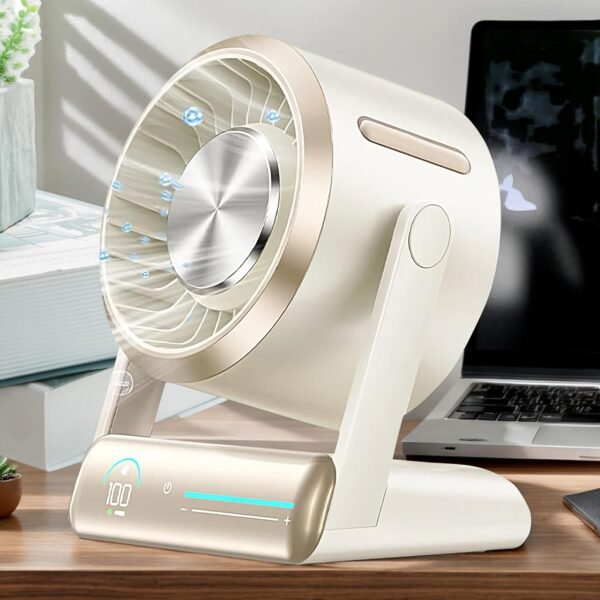 Nuyhgtr Ventilatore da tavolo, ventilatore elettrico da scrivania, display digitale ricaricabile con circolatore d'aria a 100 velocità e gadget fantastici per esterni, casa, viaggi, uso sul - Image 3
