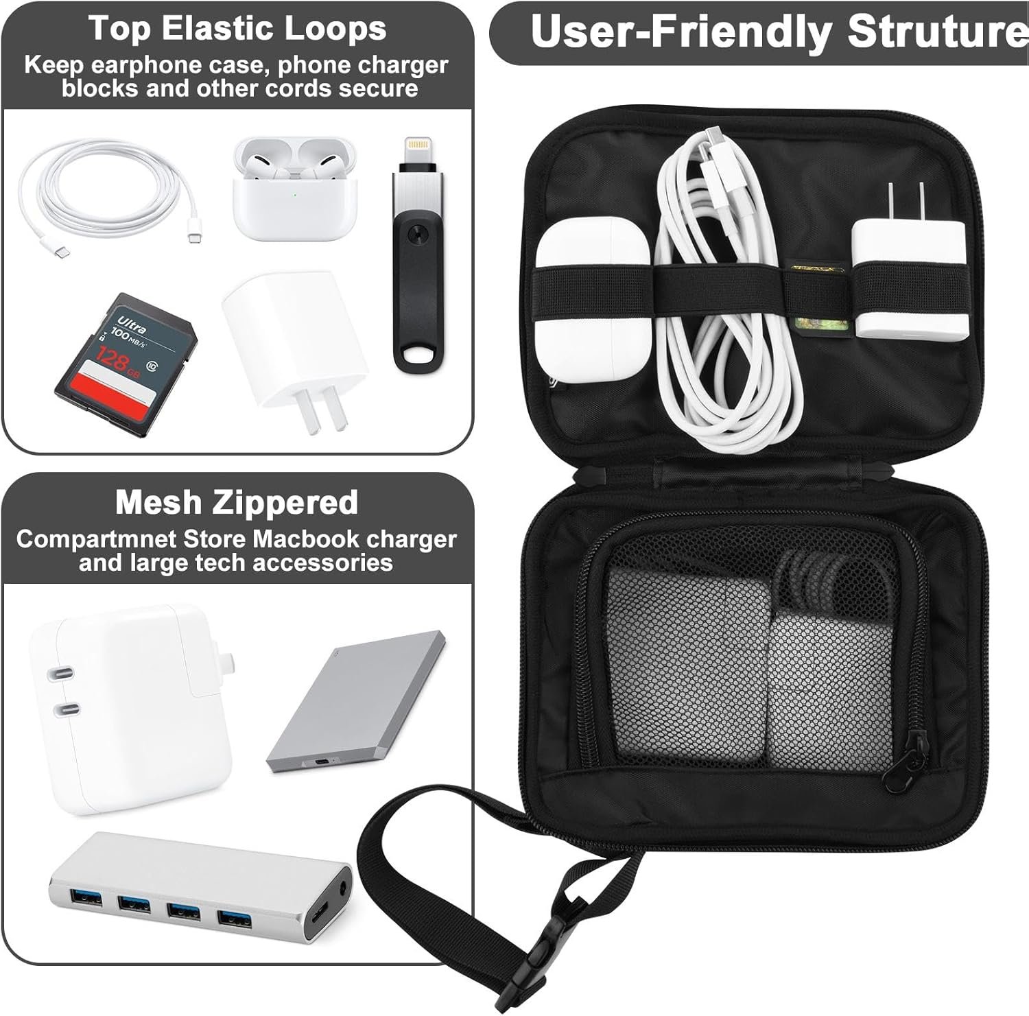 Rukjmqi Custodia da viaggio per organizer per dispositivi elettronici, Organizer per caricabatterie per dispositivi elettronici,Borsa per cavo dati da viaggio Organizzatore di gadget USB - Custodia - Image 7