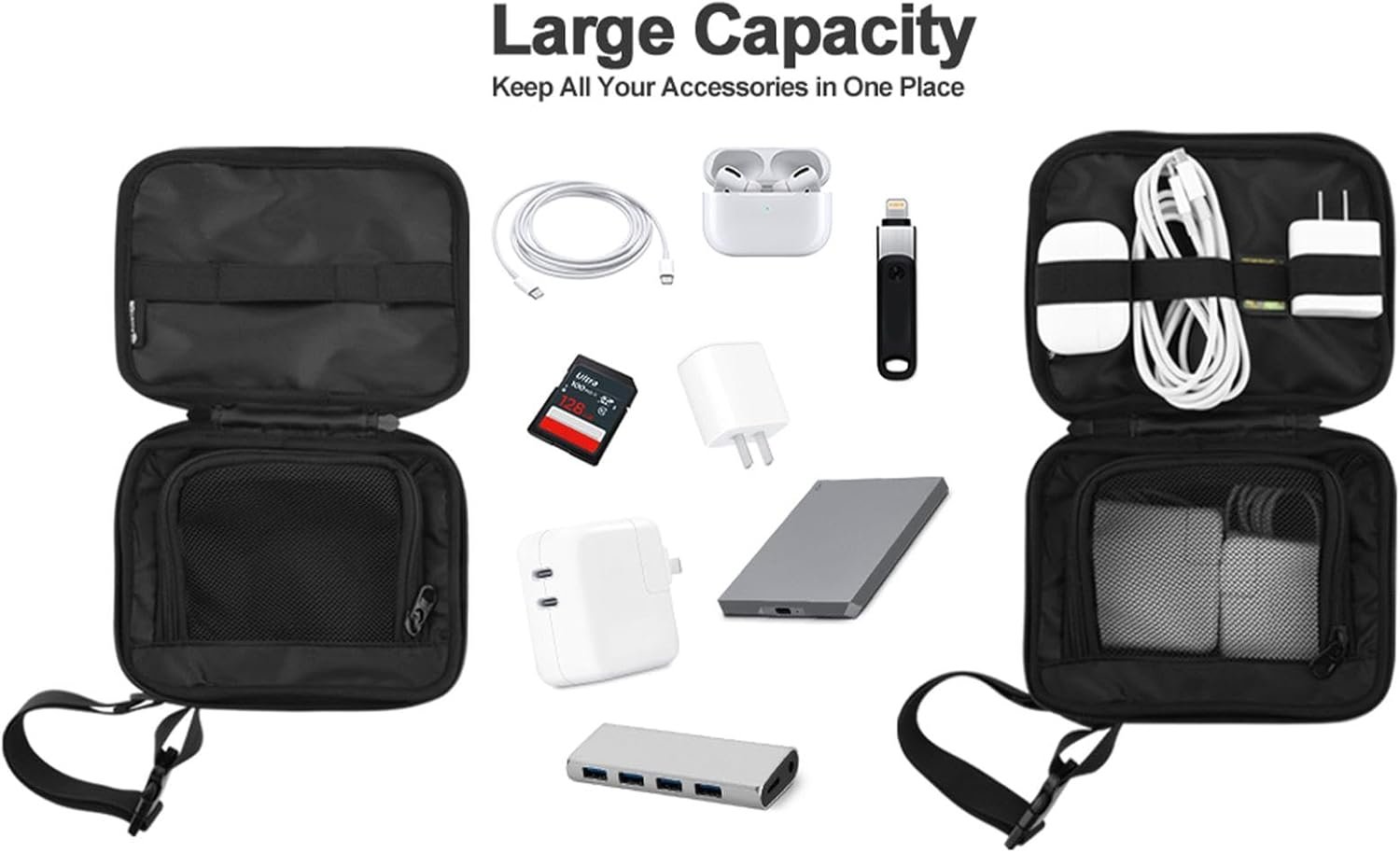 Borsa organizer elettronica | Borsa portatile da viaggio per cavo dati | Scatola di immagazzinaggio per auricolari caricabatterie antiurto borse tecnologiche per elettronici - Image 7