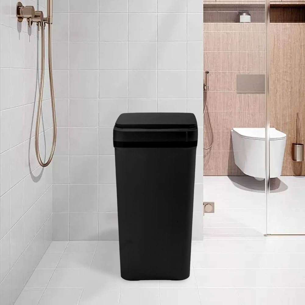 Zinueen 12L Sensore Besco di rifiuti da bagno nero con tecnologia sensore bidone del bagno per ufficio impermeabile touchless con coperchio e nessuna funzione di rumore - Image 7