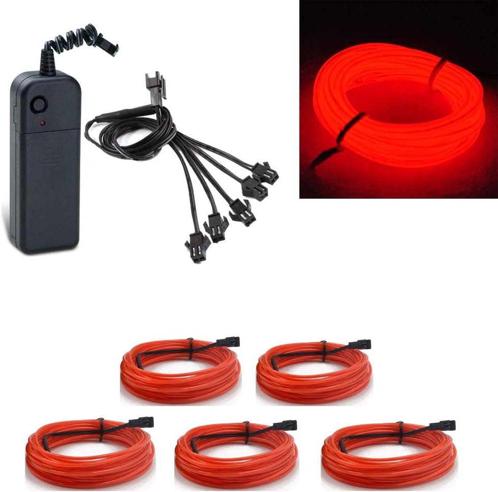 Kmruazre El Wire Neon Lights Luci a Tubo Multicolori Ad Alta Luminosità Alimentate a Batteria Per La Festa Di Natale Decorazione Da Pub Per Interni All'Aperto (5x1m, Rosso)