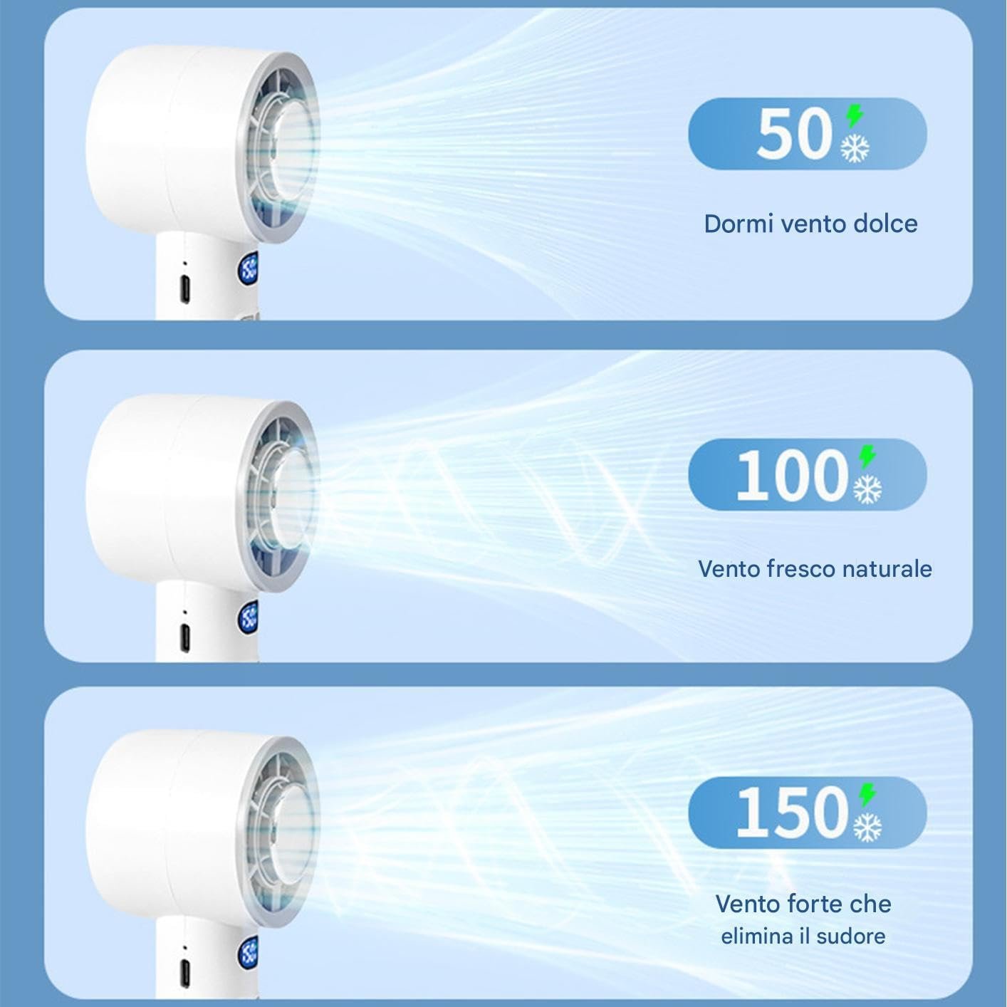 Generico Ventilatore Portatile - Ventilatore Personale per Raffreddamento Portatile | di Raffreddamento Velocità Regolabile con Display LED per Uso Esterno Spiaggia e Viaggio - Image 5