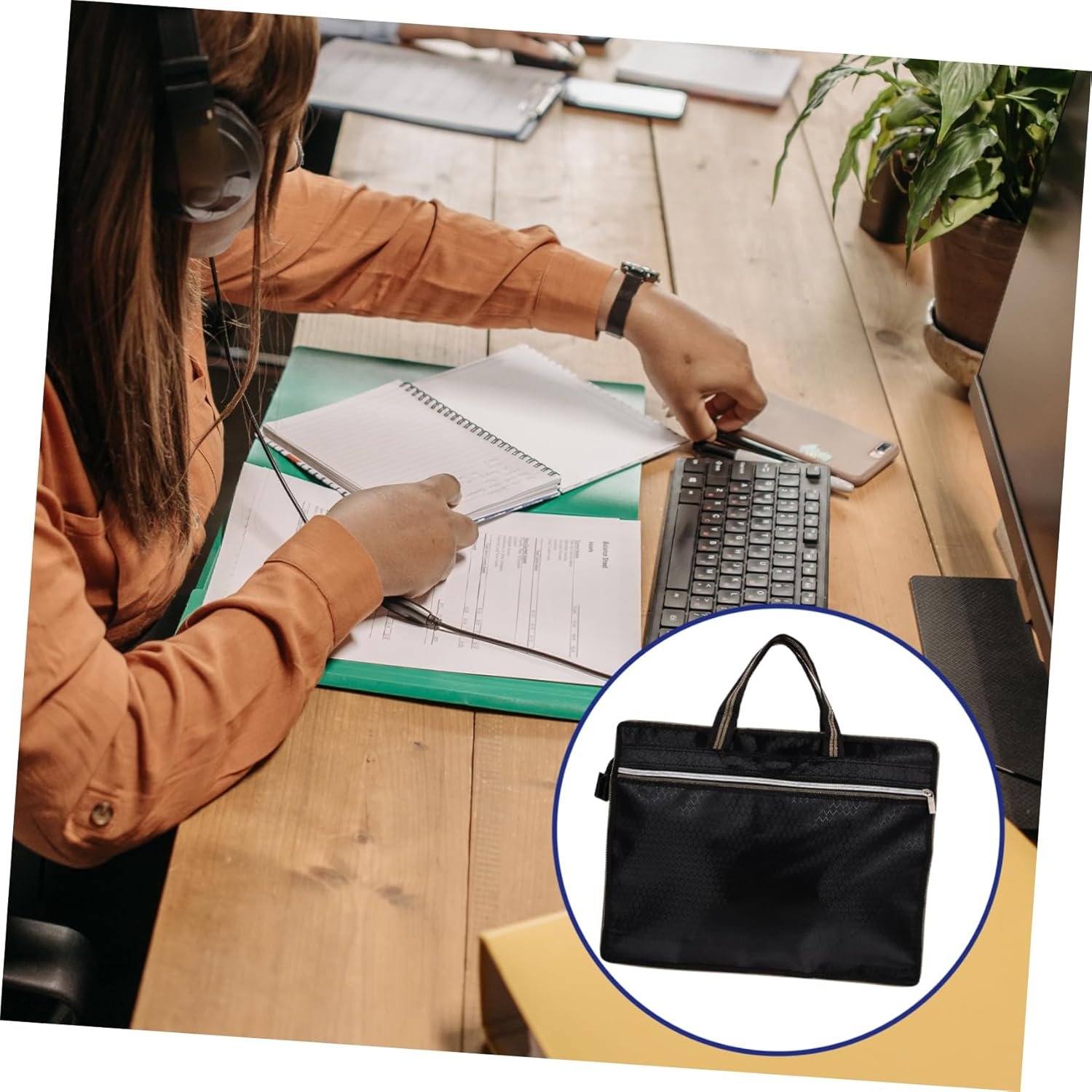 KICHOUSE Borsa Porta Documenti Oxford con Cerniera Custodia Portatile per File Documenti per Ufficio Viaggi Design Pratico Funzionale - Image 9