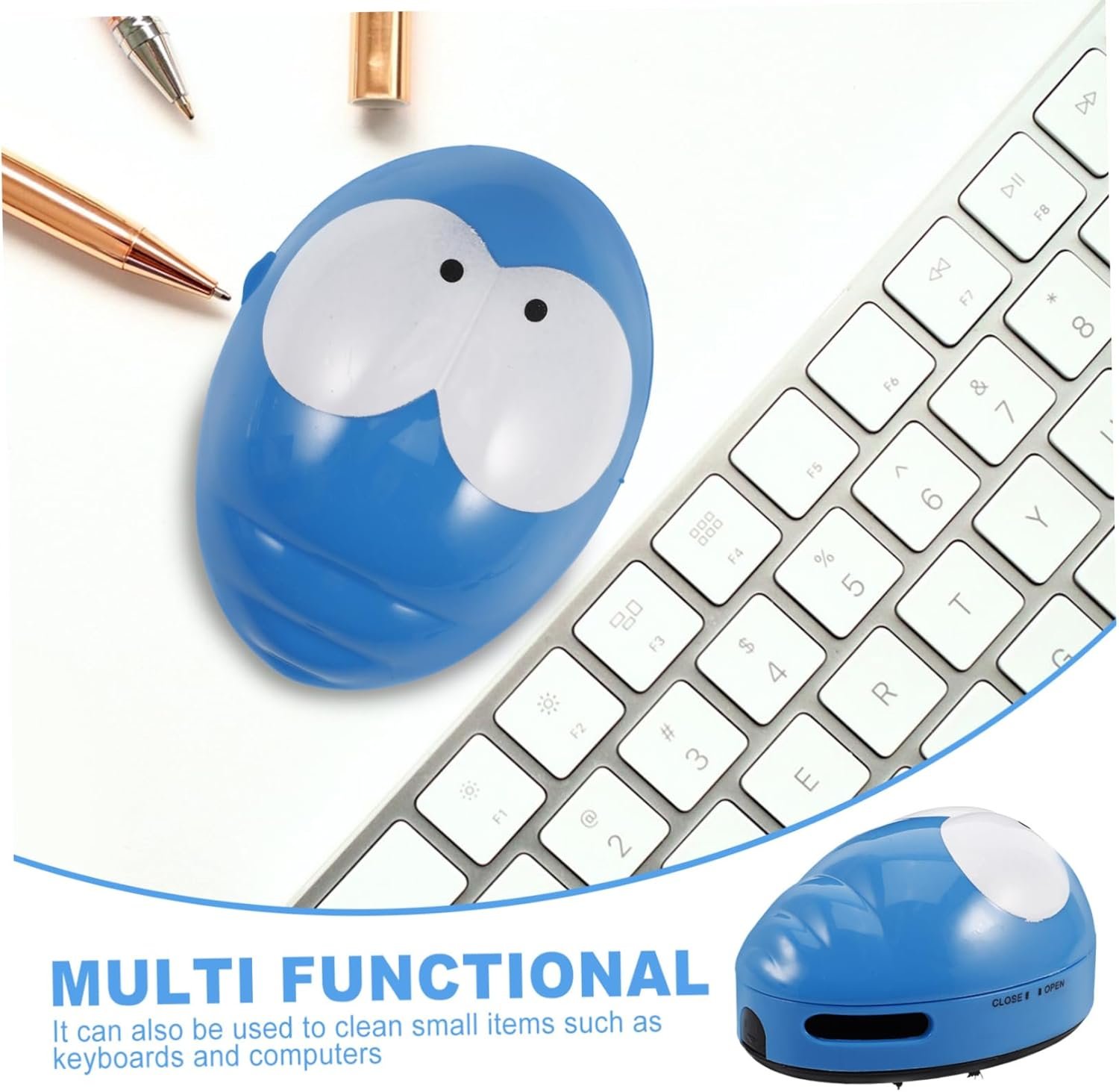 TOPPERFUN mini aspirapolvere con tastiera mini aspirapolvere per scrivania piccolo aspirapolvere gadget da tavolo dei cartoni animati aspirapolvere a mano battitappeto addominali Blu - Image 8